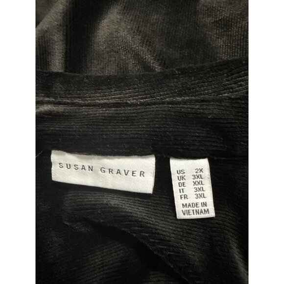 Susan Graver Black Velour Button-Up Tunic Size 2X Holidays Flows Drapes Soft - Picture 2 of 6